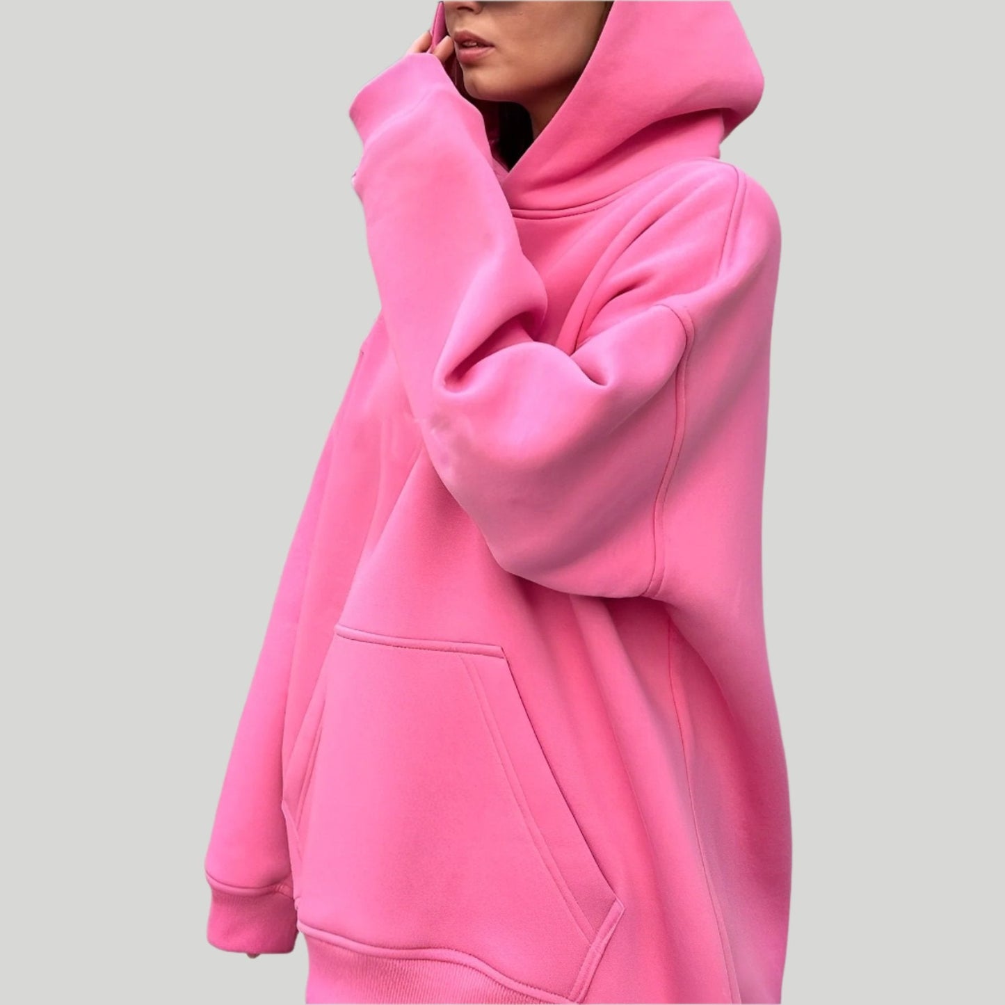 Women - Oversize Fleece Hoodie - Cozy with Pockets - Casual Comfort Wear