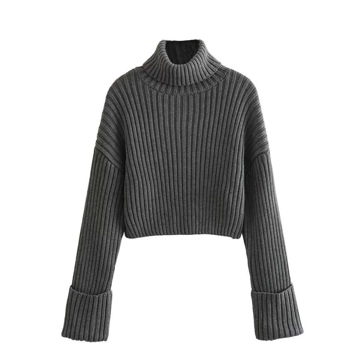 Women - Rib Knit Jumper - Elegant High Collar Design - Cozy Winter Sweater