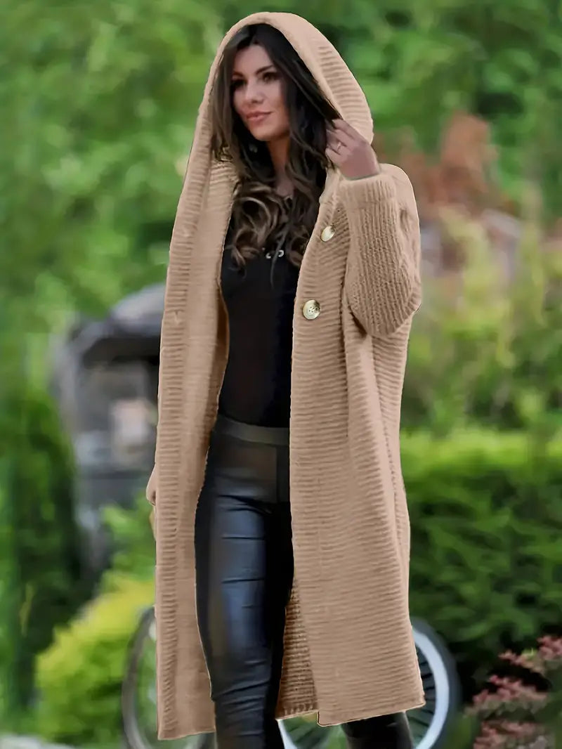 Long knitted cardigan with hood