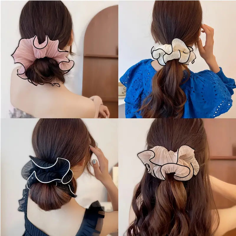 Folded chiffon hair ties with contrasting edge