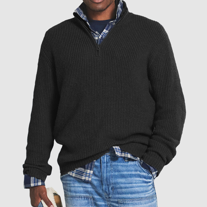 Men - Casual Pullover - Zip Neckline - Comfortable Everyday Sweater