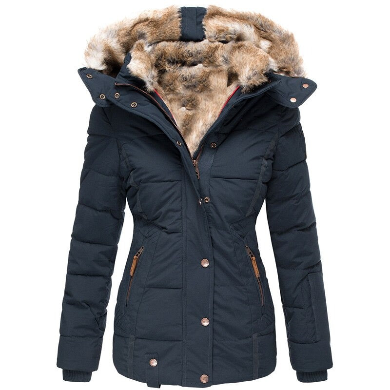 Warm winter jacket with detachable fur collar