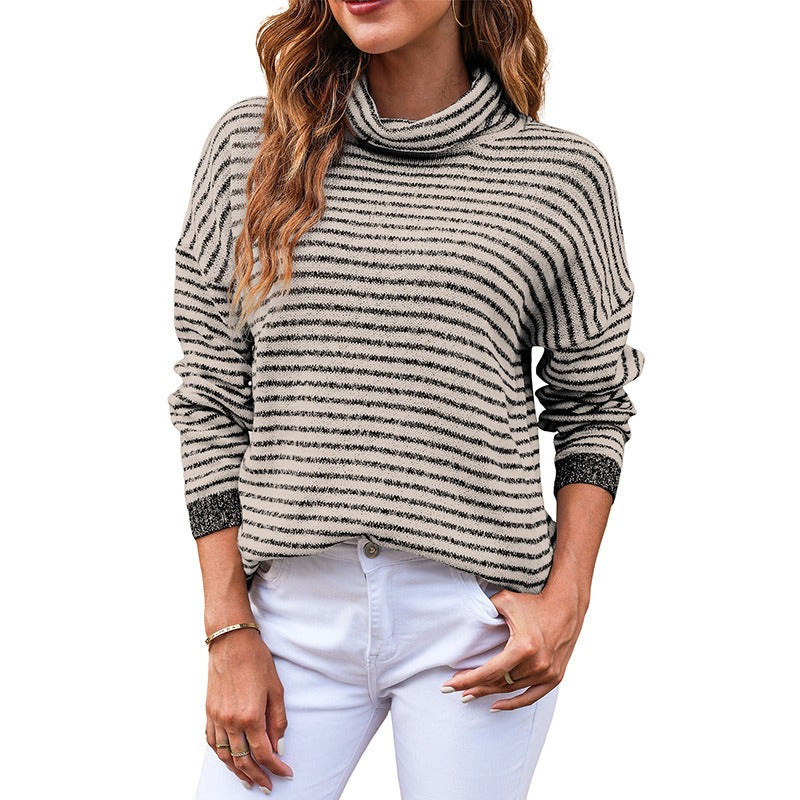 Women - Casual Jumper - Striped Knit Design - Comfortable Everyday Sweater