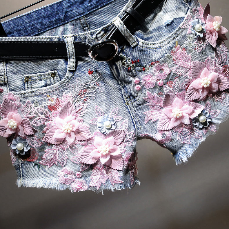 Relaxed Denim Shorts Women New Flowers