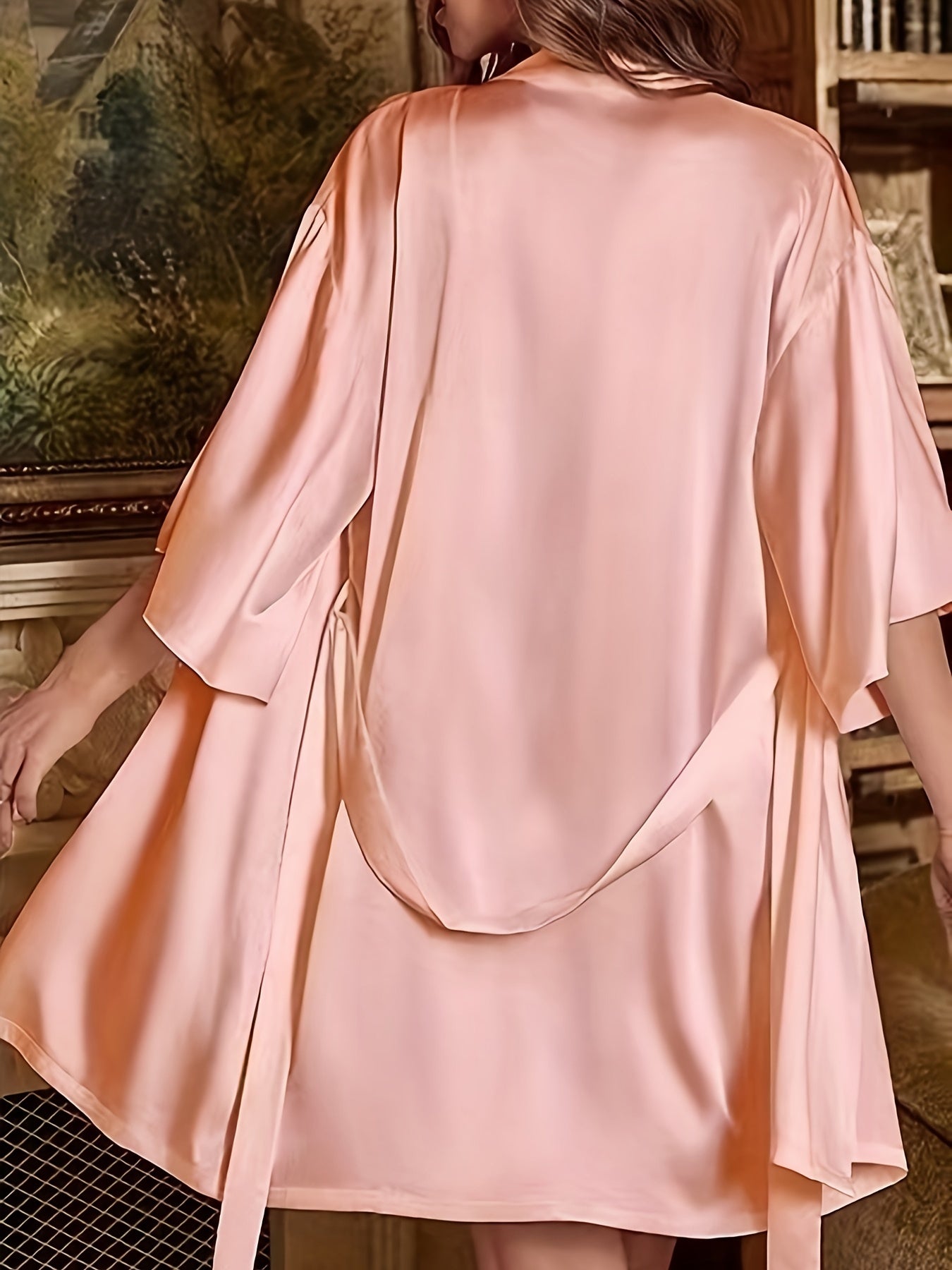 Women's - Satin nightgown & dressing gown set - Elegant design for stylish nights - Nightwear