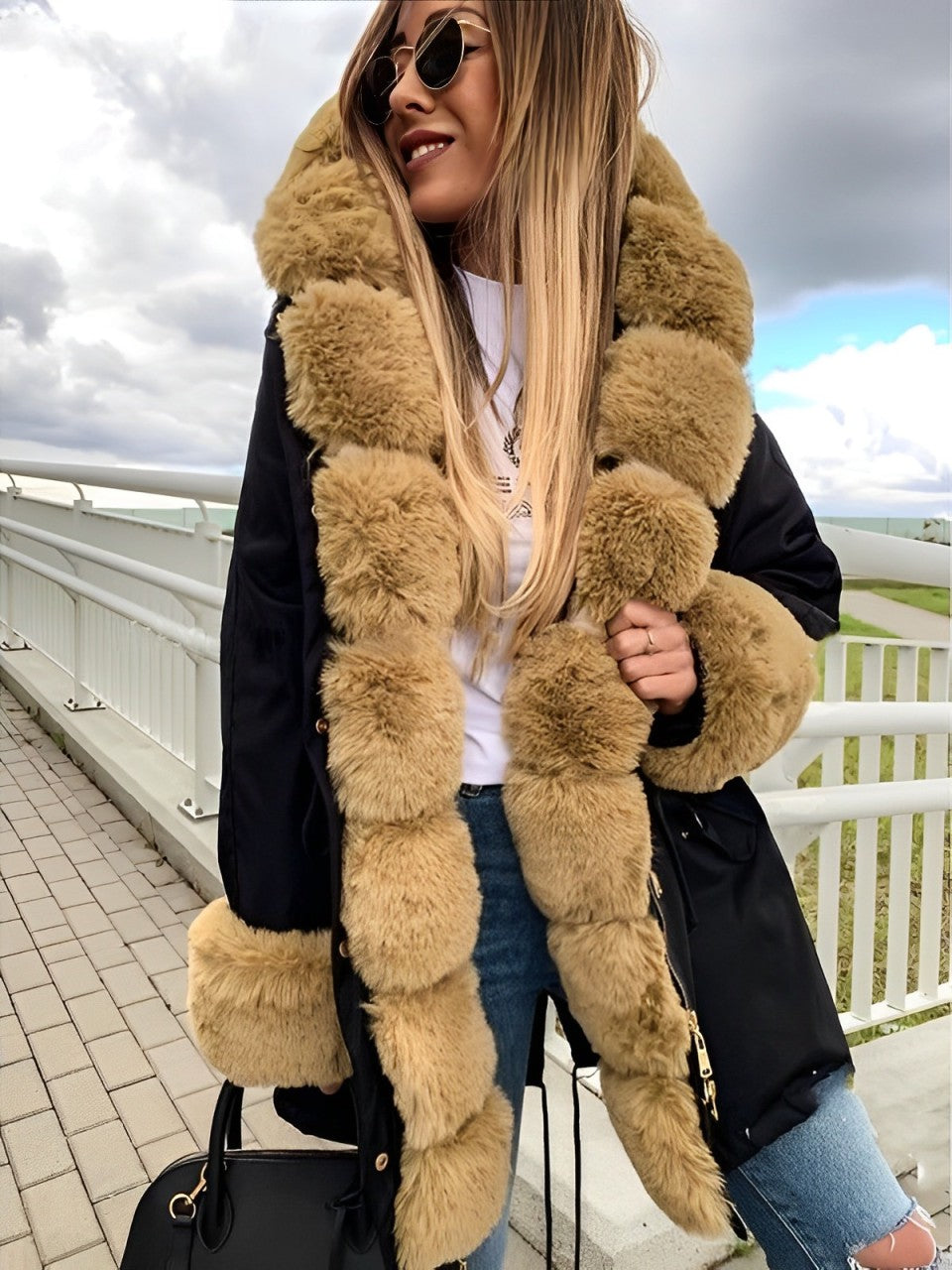 Women's Fur Coat - Warm Hooded Jacket - Cozy Faux Fur - Stylish Outerwear for Winter