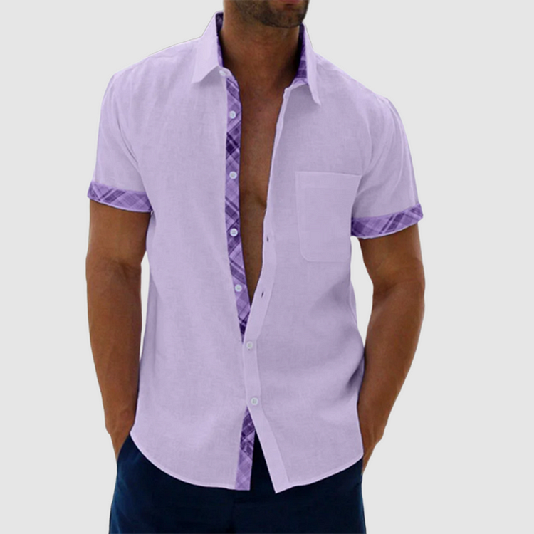 Summery linen shirt with checked collar and button placket