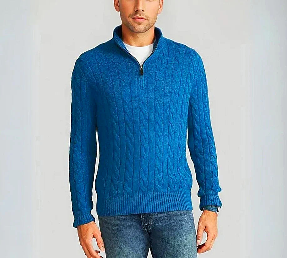 Men - Pullover - Zip Plait Pattern - V-Neck Knitwear - Stylish and Comfortable Fashion Essential