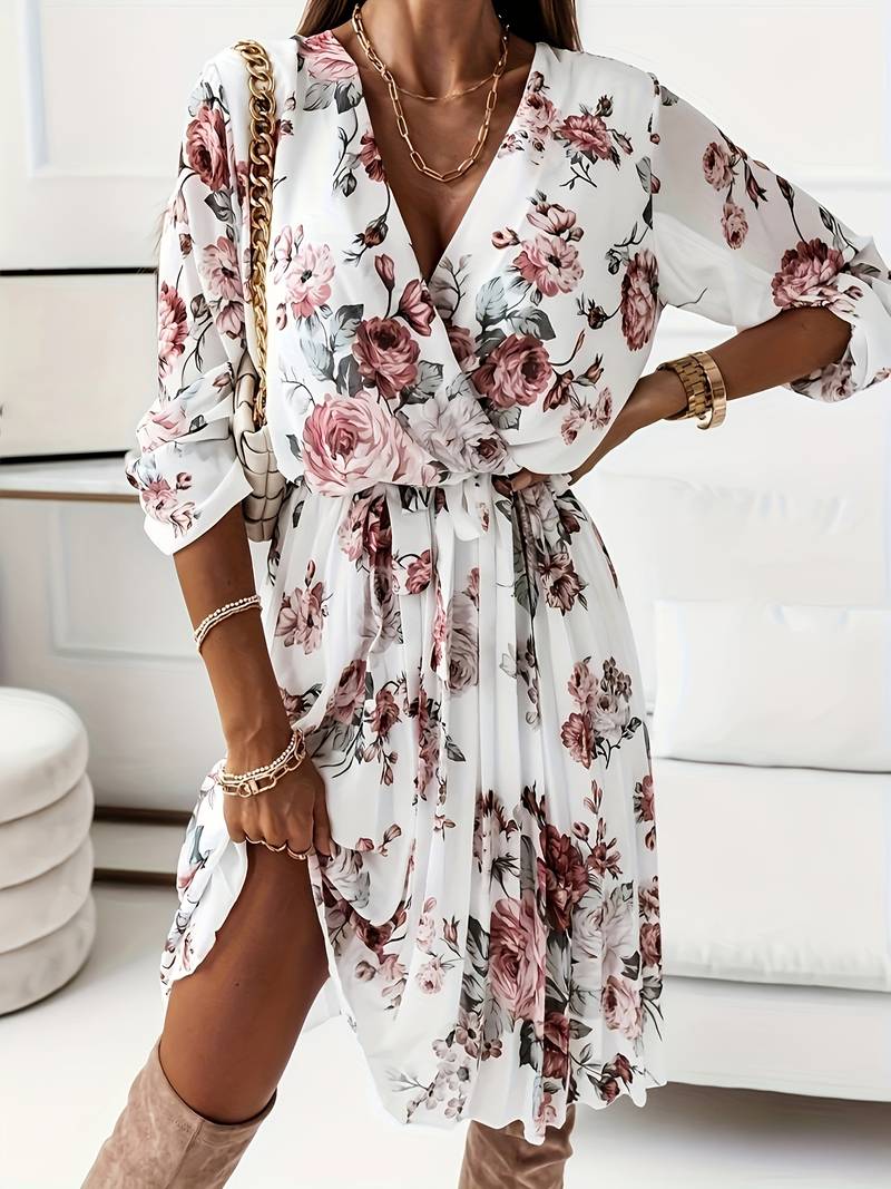 A-line dress with split hem and floral print