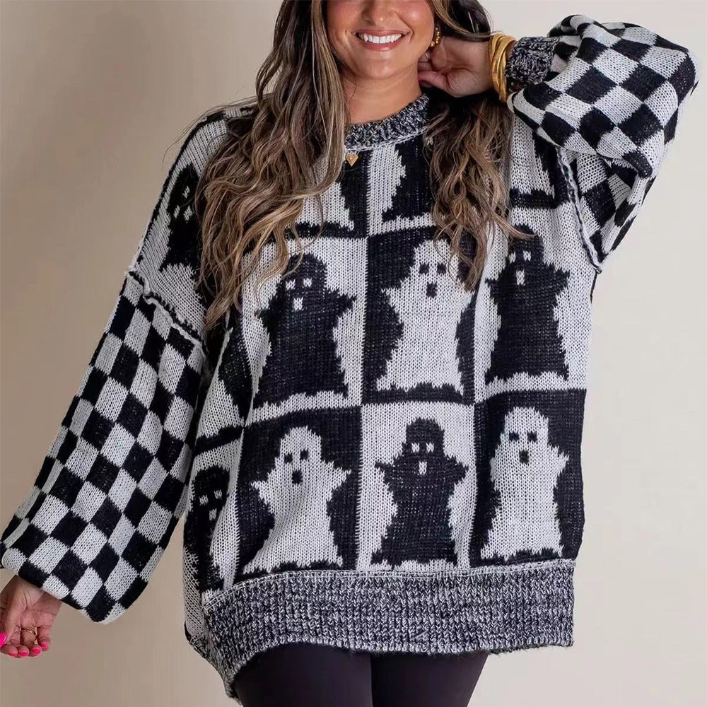 Women - Jumper - Checked Pattern - Cosy Checked Knit for Stylish Comfort