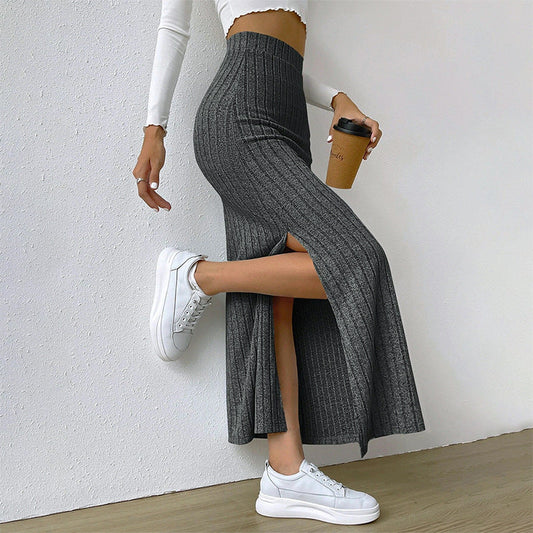 Slit Long Sheath Skirt Ladies High Elasticated