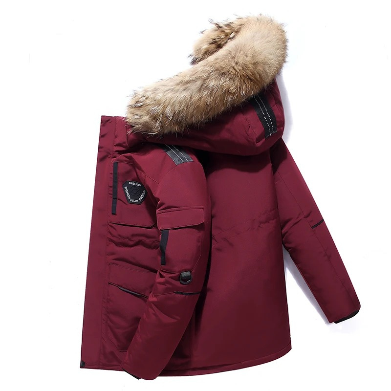 Winter Jacket With Detachable Fur Collar And Several Pockets