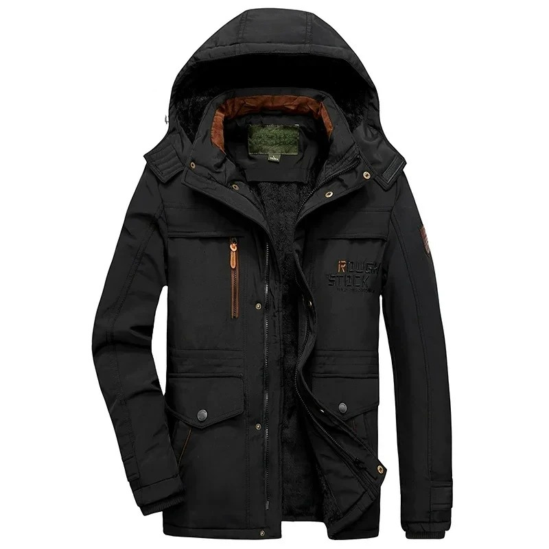 Men's windproof parka jacket with detachable hood