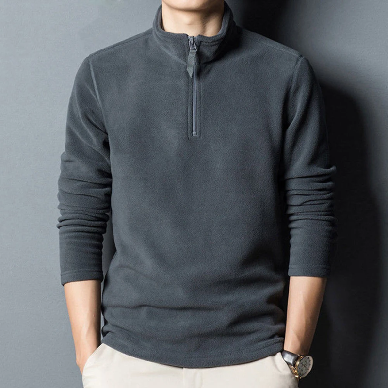 Classic fleece pullover with zip and stand-up collar