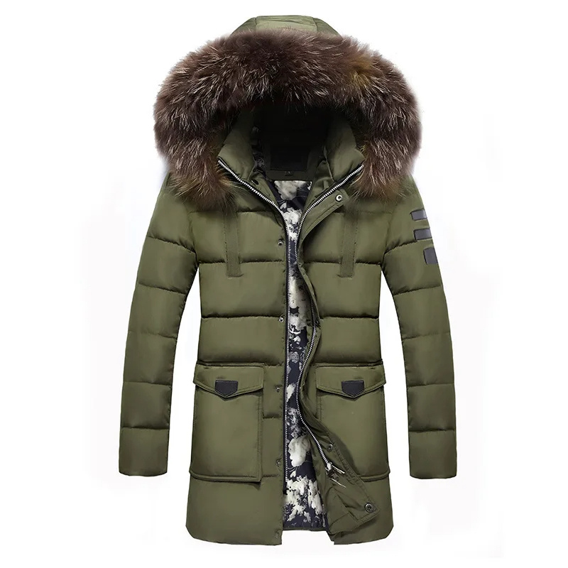 Men's parka winter jacket with fur hood and warm lining