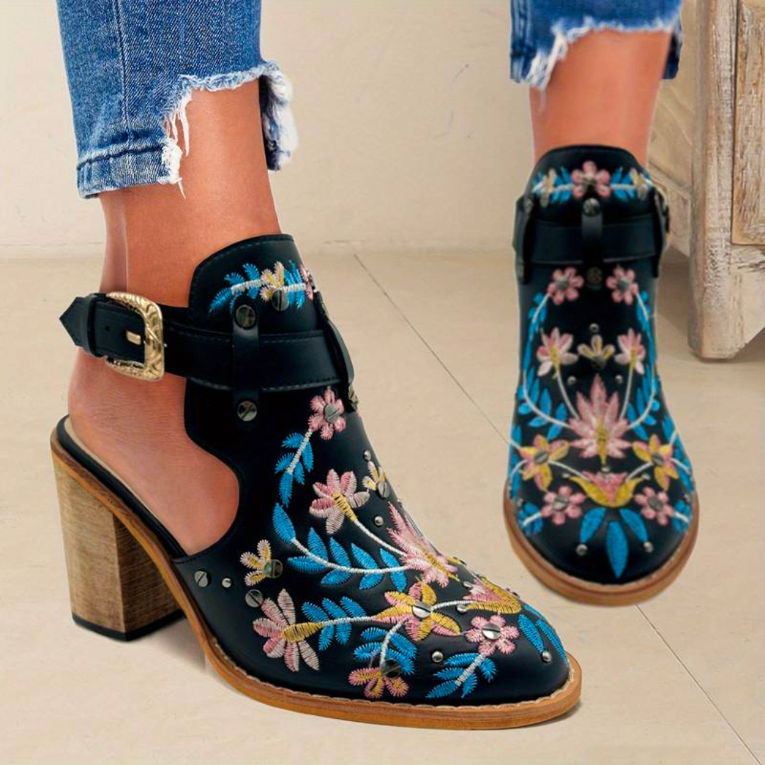 Embroidered Women's Slingback Heels