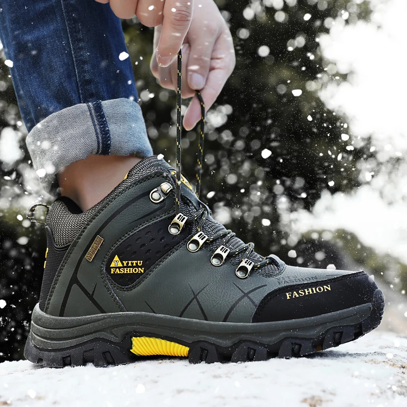 Hiking Shoes Men's Waterproof Warm Lined Outdoor Trekking Shoes