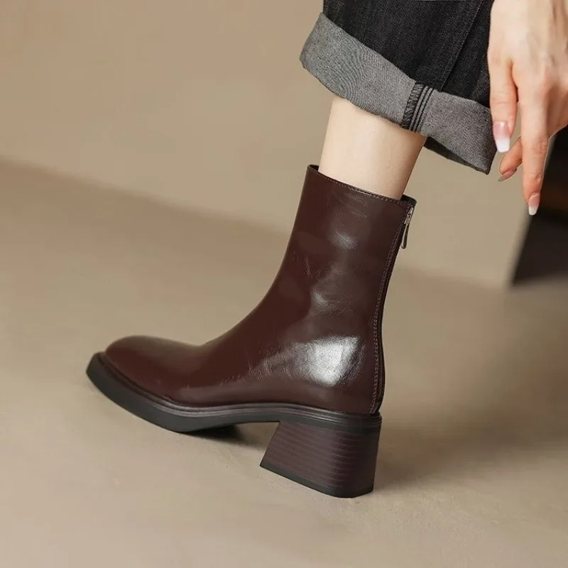 Women's Square Nose and Block Heel Ankle Boots - Women's Ankle Boots