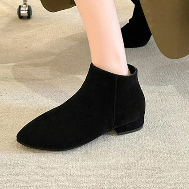 Women's Ankle Boots with Flat Heel and Minimalist Design