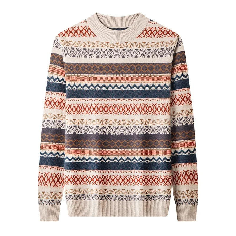 Men's patterned round neck jumper for winter comfort