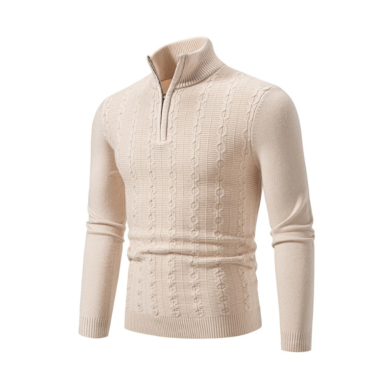 Knitted pullover with zip and cable pattern