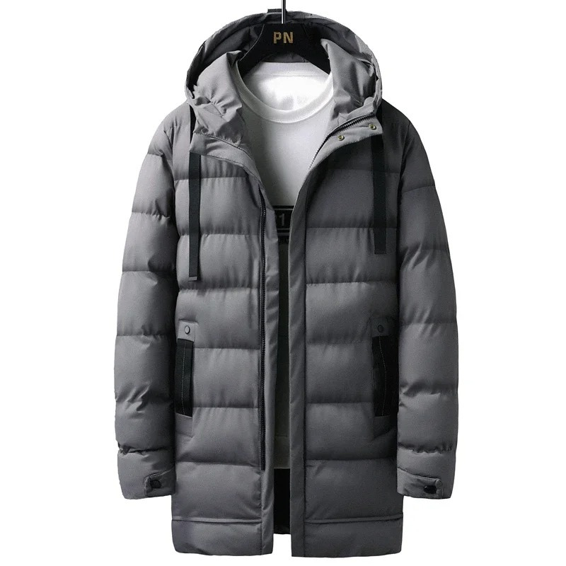 Puffer jacket men long with hood and several pockets