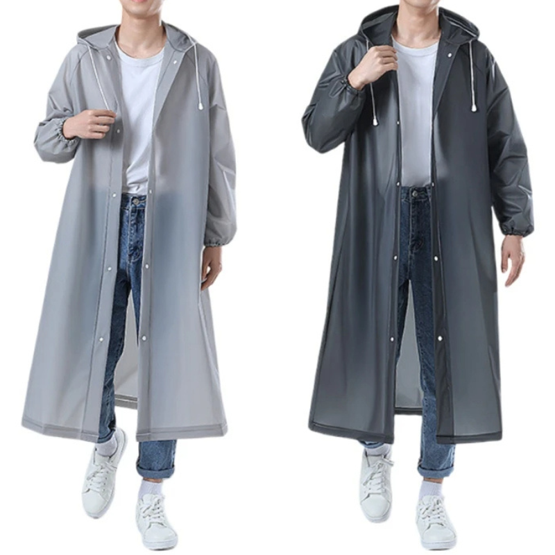 Men's mackintosh long waterproof light transparent with hood