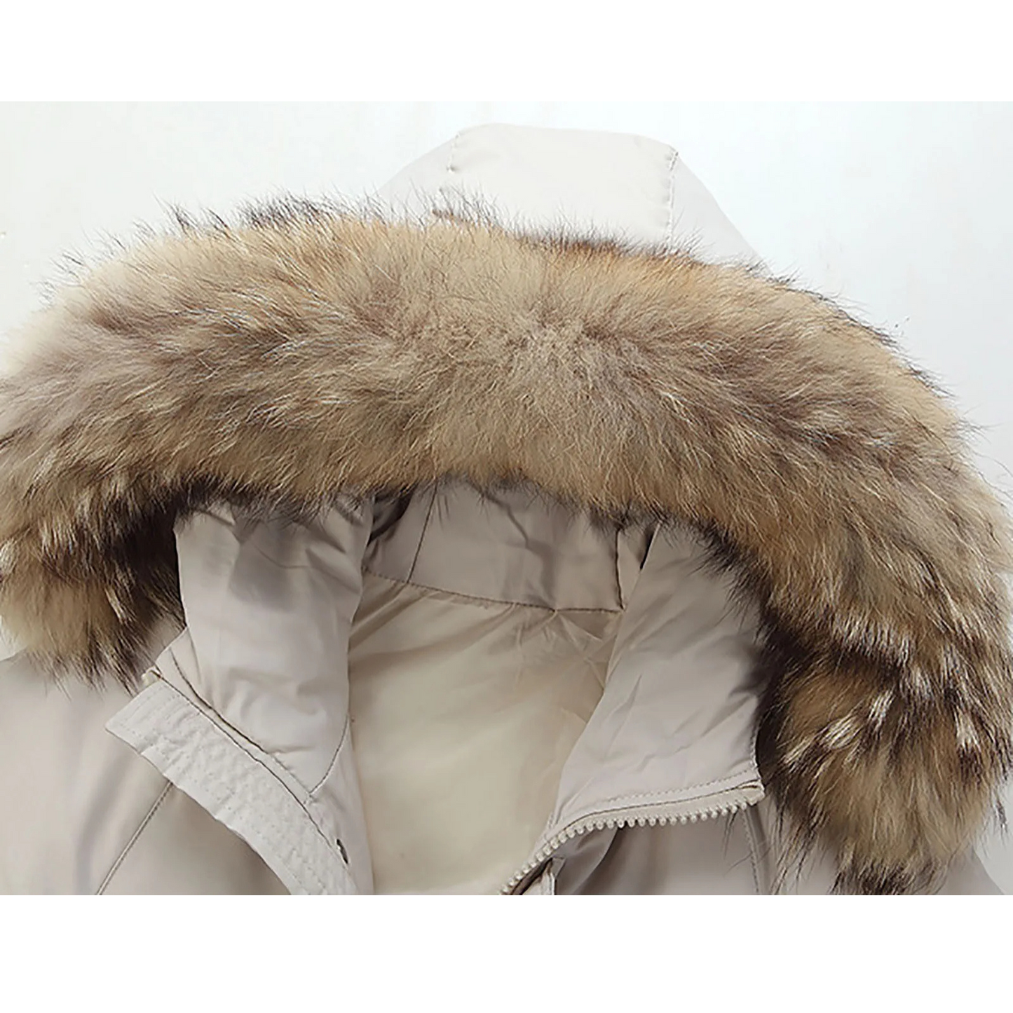 Winter jacket with fur hood and button fastening