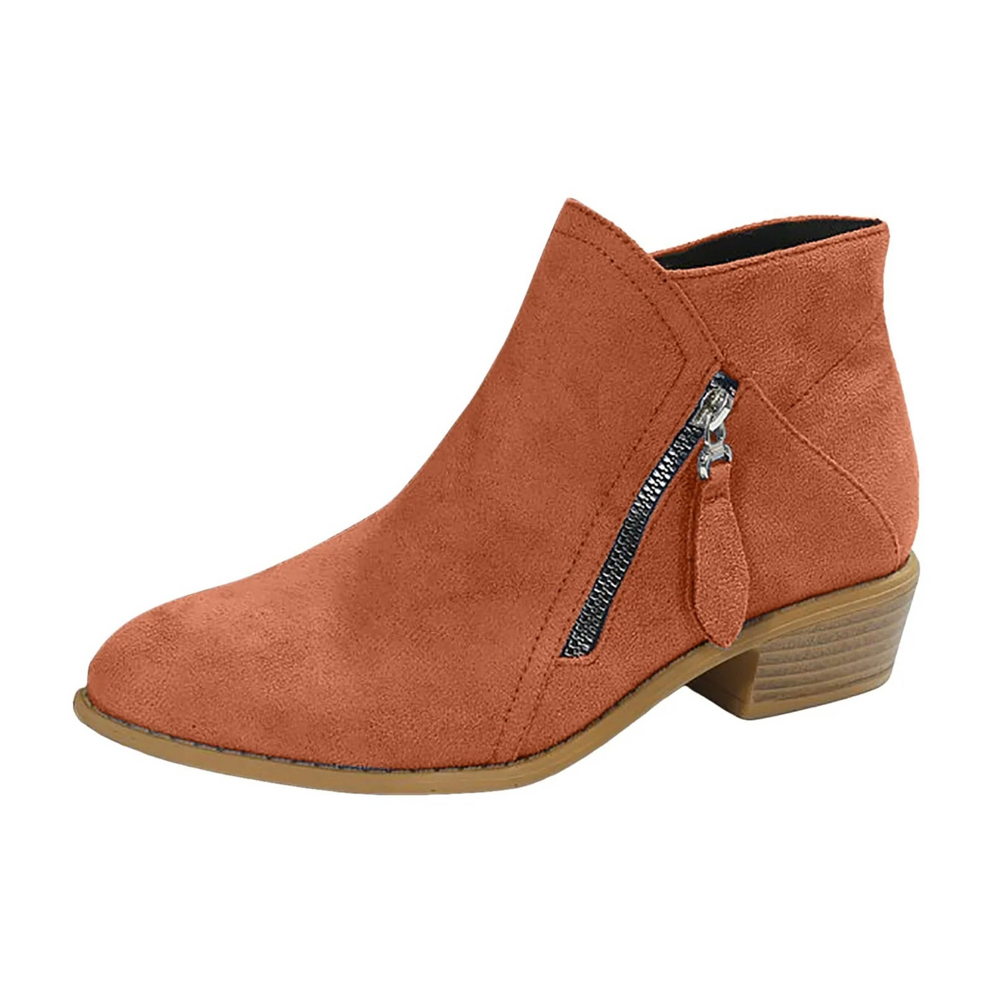 Women's Suede Ankle Boots with Zipper and Low Heel