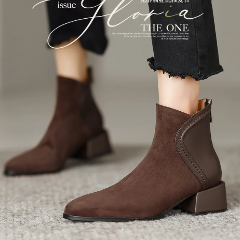 Stylish Ankle Boots with Cutouts and Low Heel