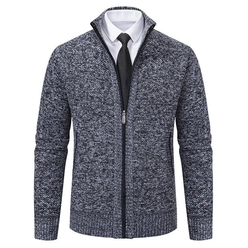 Elegant cardigan with zip and stand-up collar