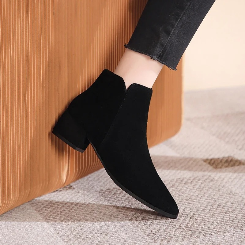 Low Heel Ankle Boots with Side Zip for Women