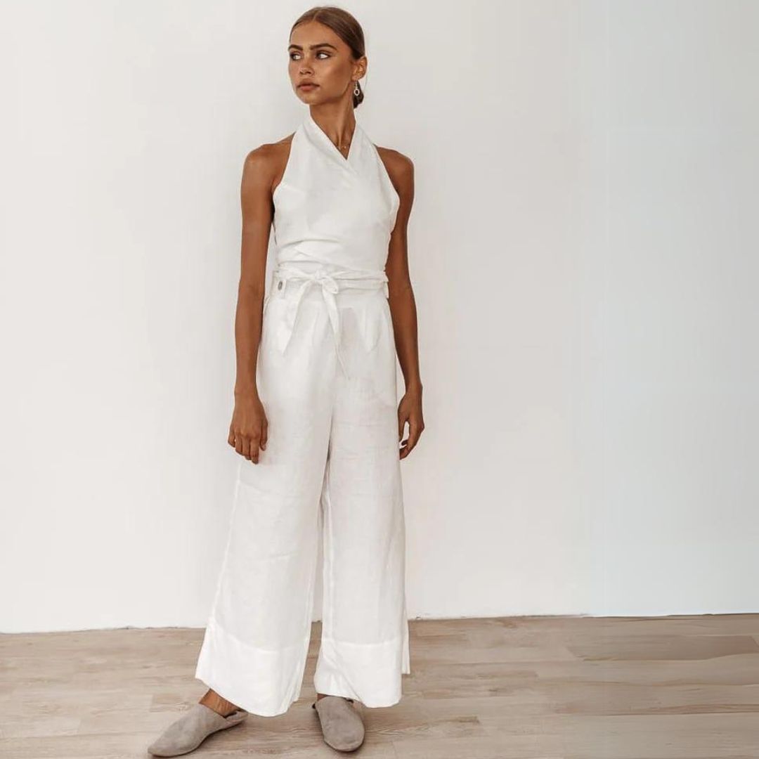 Flowing wide trousers with matching tank top