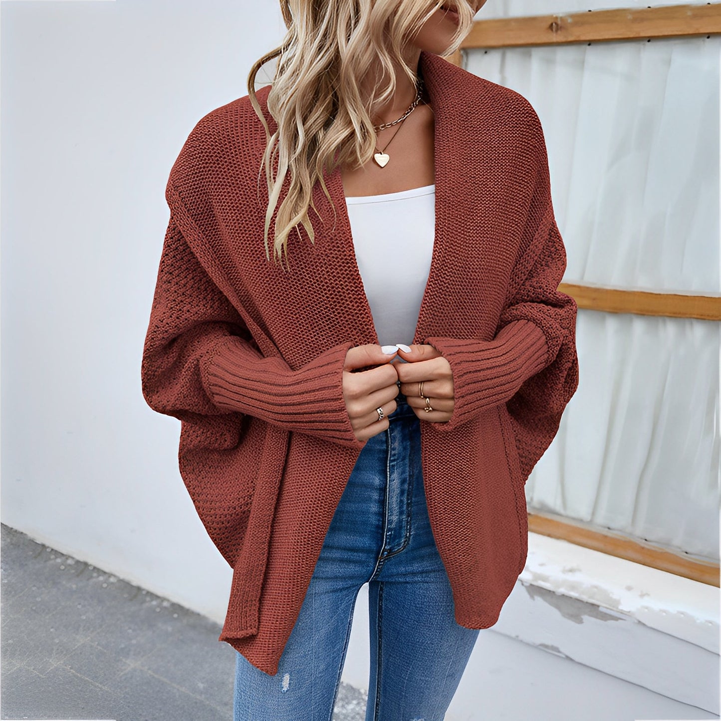 Women - Cardigan - Soft Knit with Cozy Batwing Sleeves - Essential Layering Piece