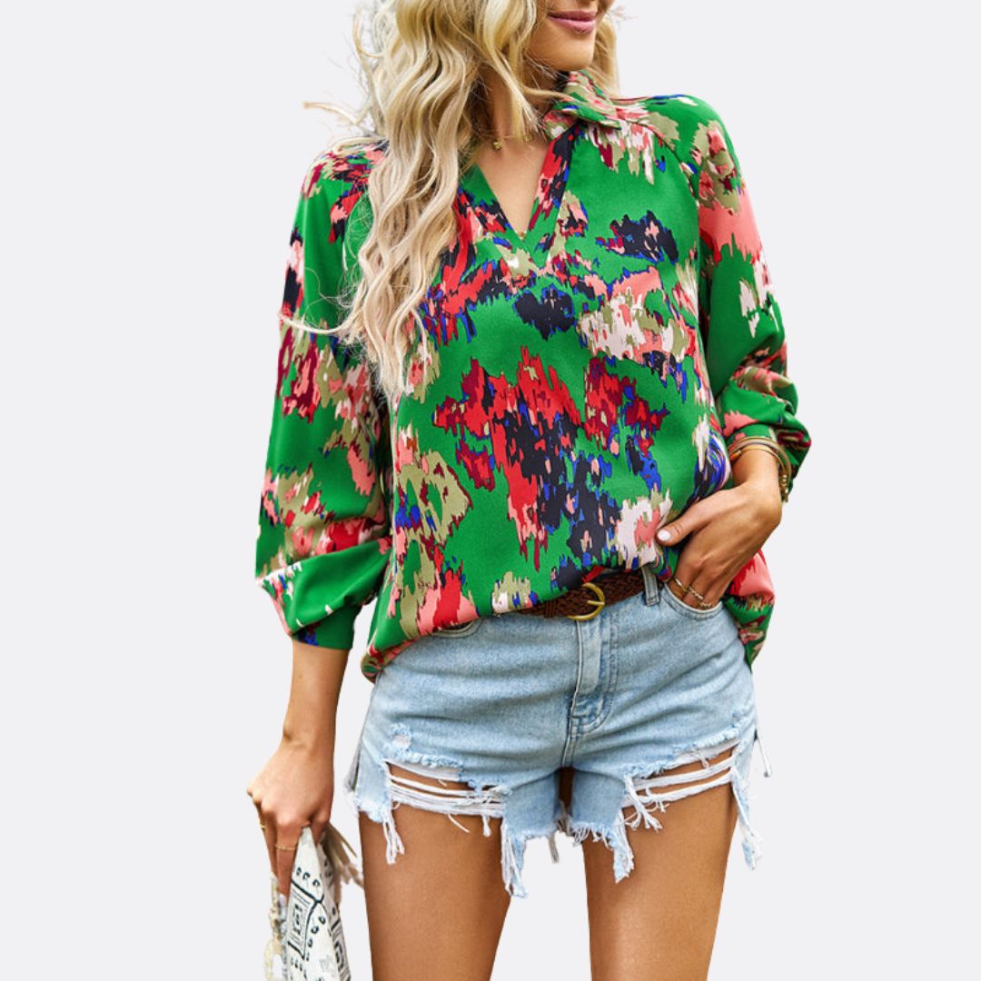 V-neck blouse with abstract print