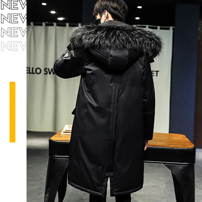 Men's parka winter jacket with fur hood and long sleeves