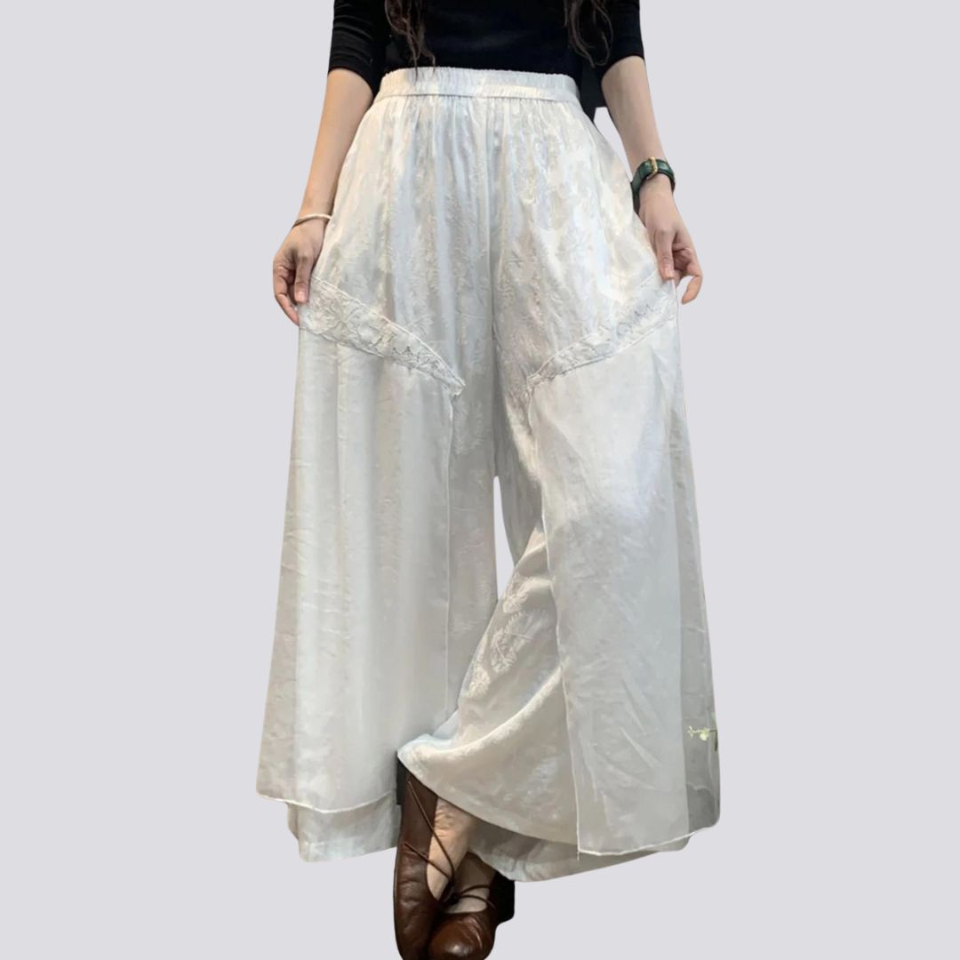 Boho trousers with wide leg and lace insert detail