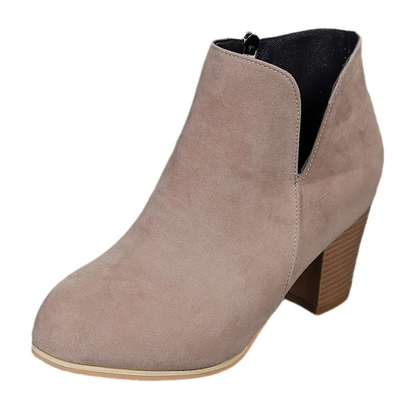 Ankle Boots with Block Heel, V-Snit and Side Zip