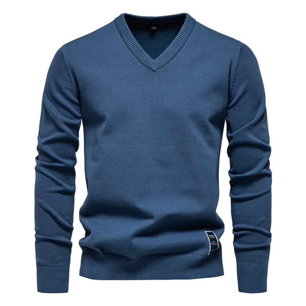 Classic V-neck men's jumper with subtle label detail