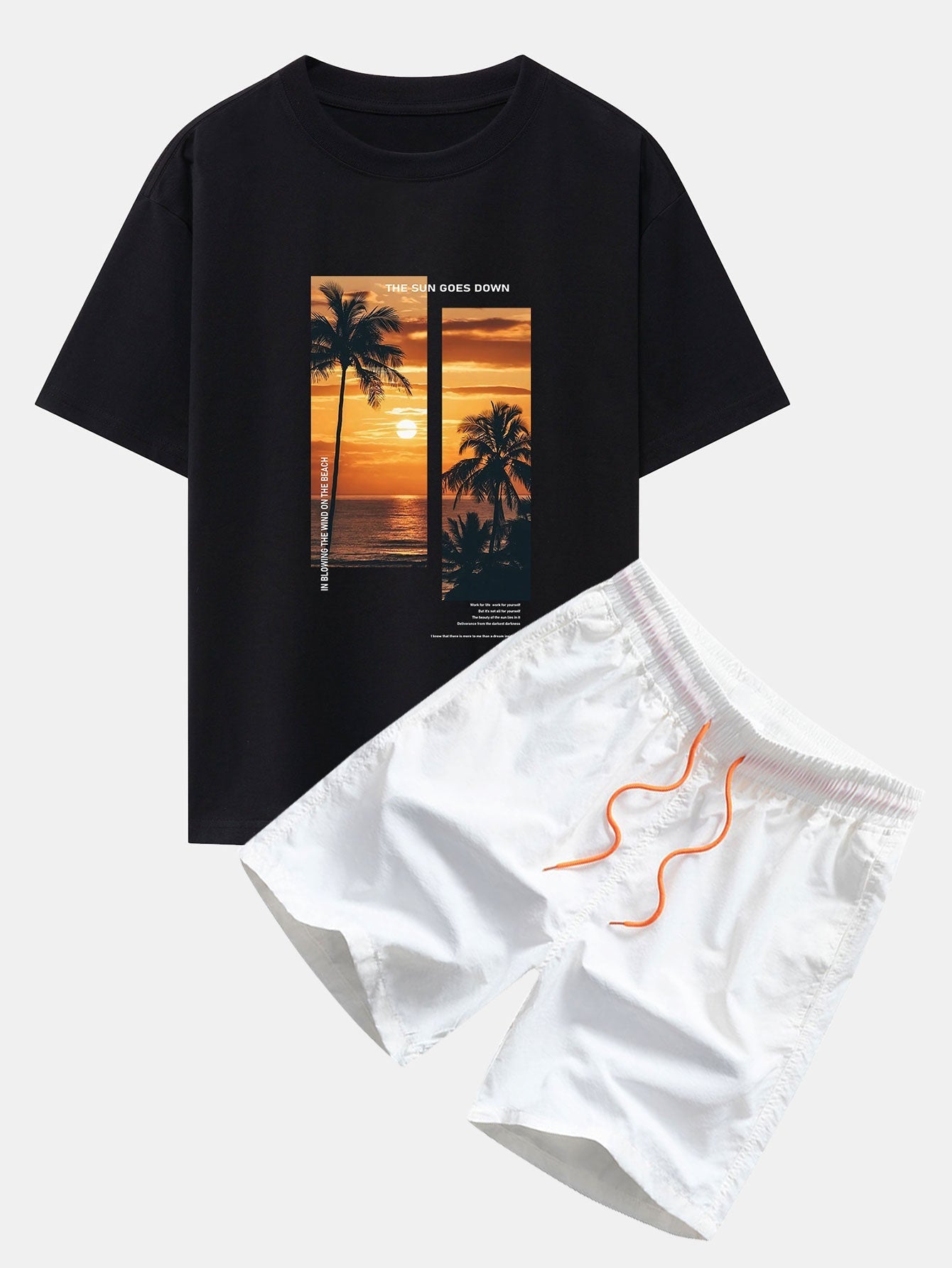 Palm Trees Landscape Slogan Print Oversize T-Shirt & Swim Shorts