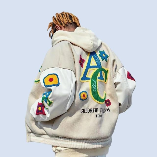 Embroidered hoodie with colourful lettering design