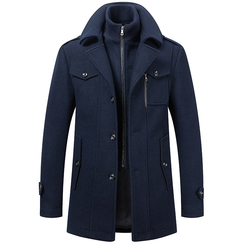 Functional wool coat with zip and pockets