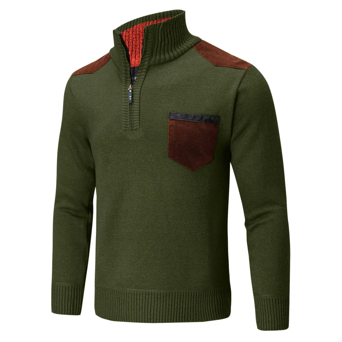 Knitted pullover with zip and breast pocket