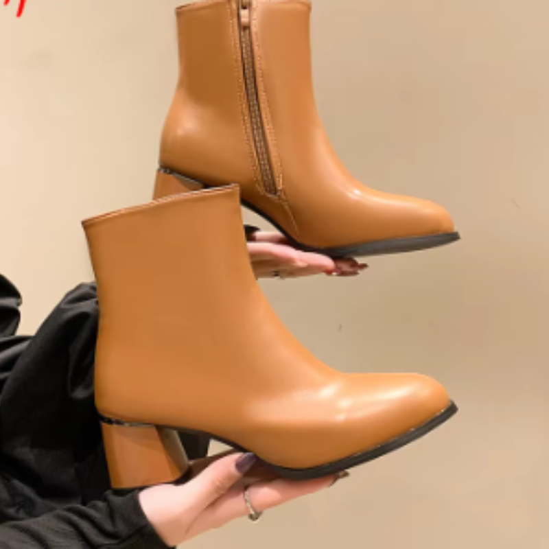 Women's Leather Ankle Boots with Side Zip