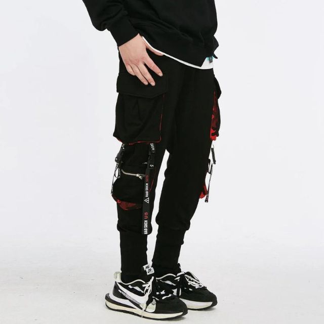 Streetwear jogging trousers with utility straps