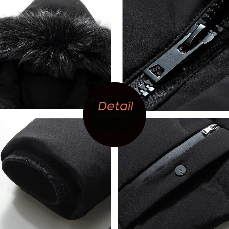 Men's parka winter jacket with fur hood and zips