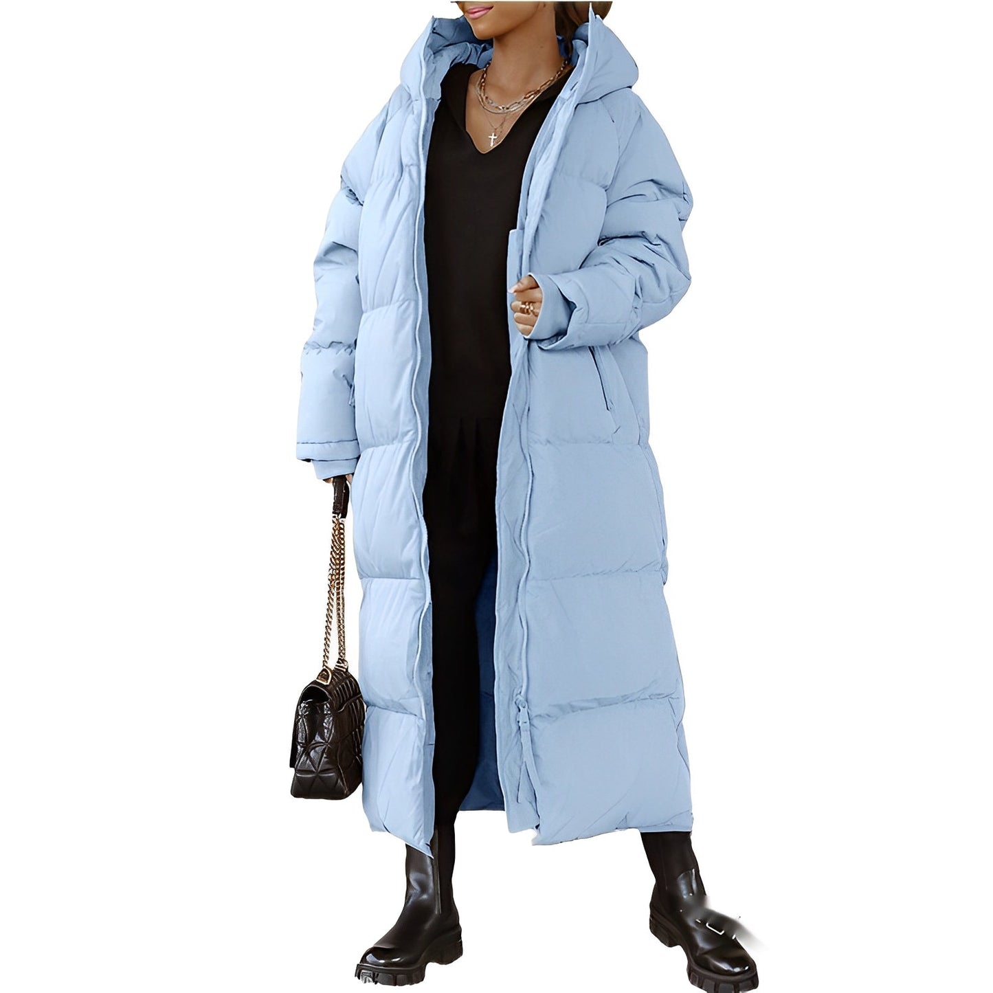 Women's Long Hooded Coat - Casual Style - Warm and Comfortable Outerwear - Perfect for Everyday Wear