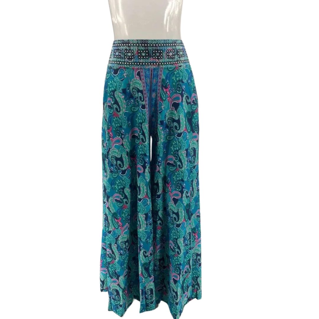 Boho chic paisley print palazzo pants