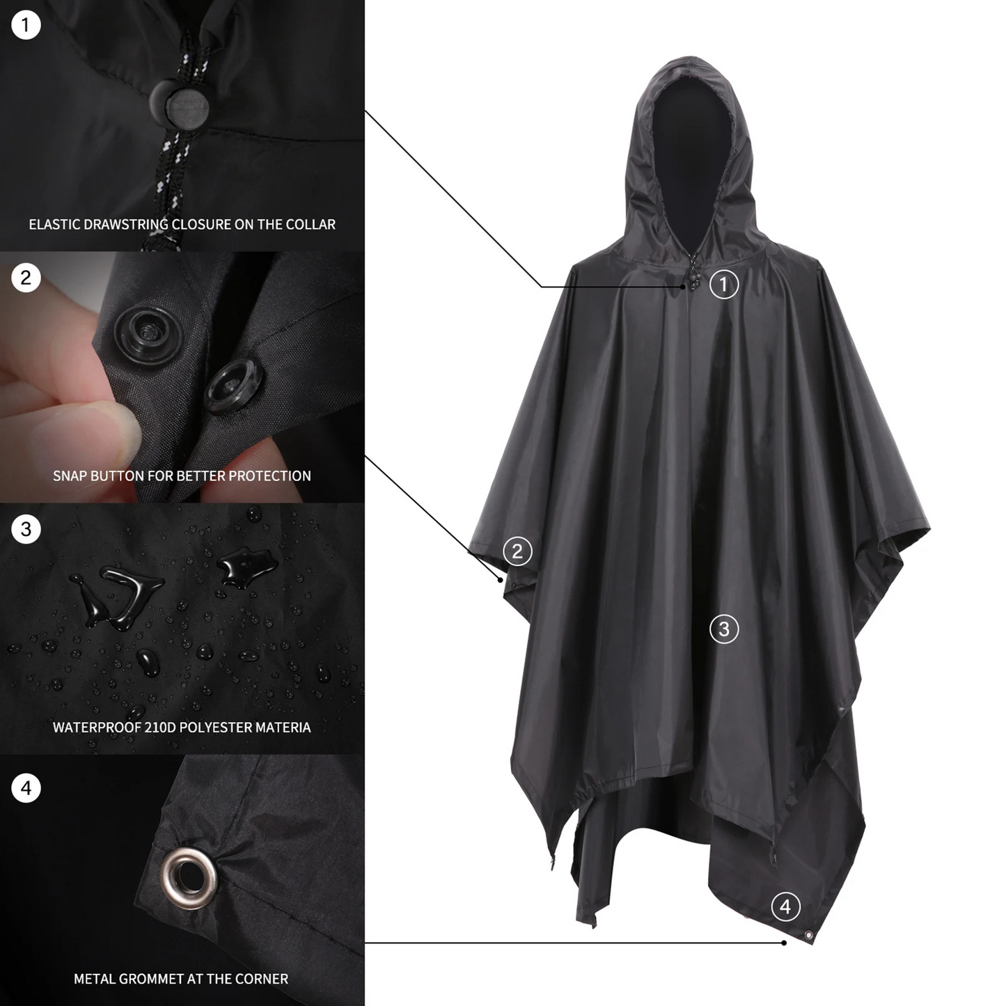 Men's mackintosh poncho waterproof lightweight with hood