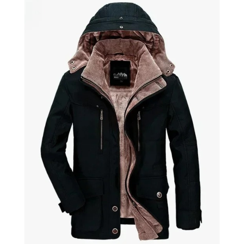 Warm parka jacket for men with soft lining and hood